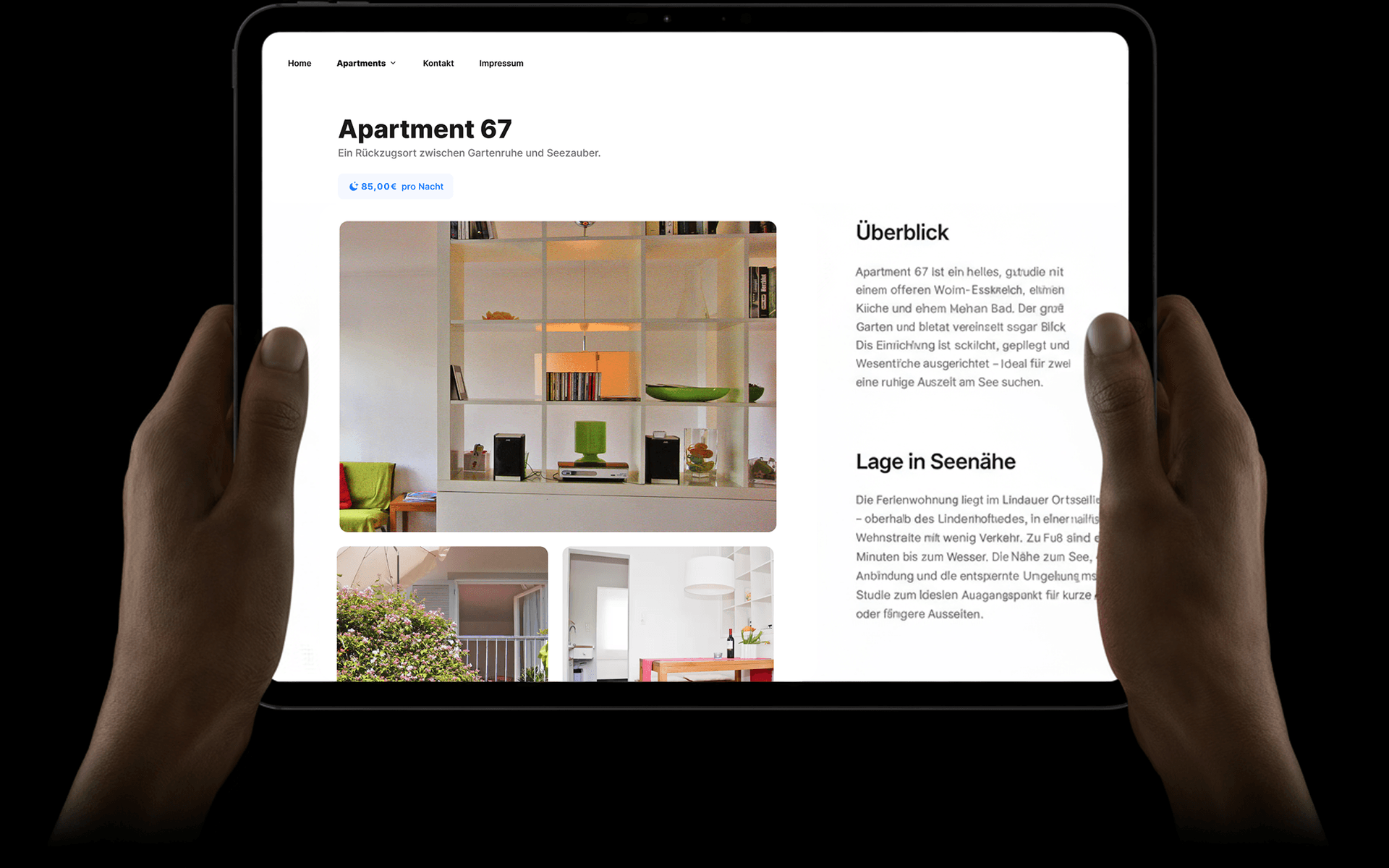 iPad Mockup showing a website